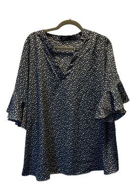BLOOMCHIC Navy Printed Ruffle Sleeve V-Neck Blouse